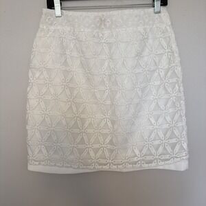 Laundry by Shelli Segal White Eyelet‎ Embroidery Crochet Overlay A Line Skirt 6